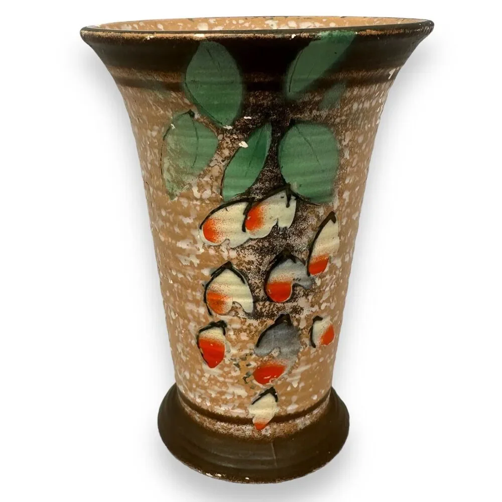 Vintage Etrurian Art Pottery Vase‎ Matte Finish Floral Antique Rare Brown White